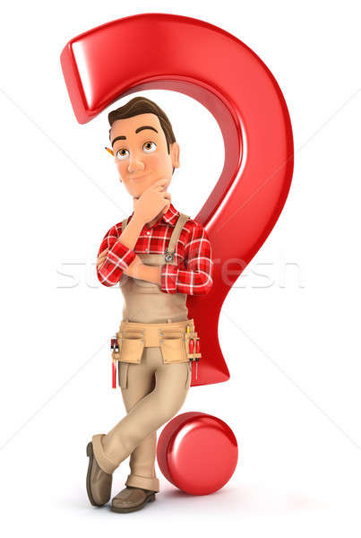3d handyman leaning back against question mark Stock photo © 3dmask