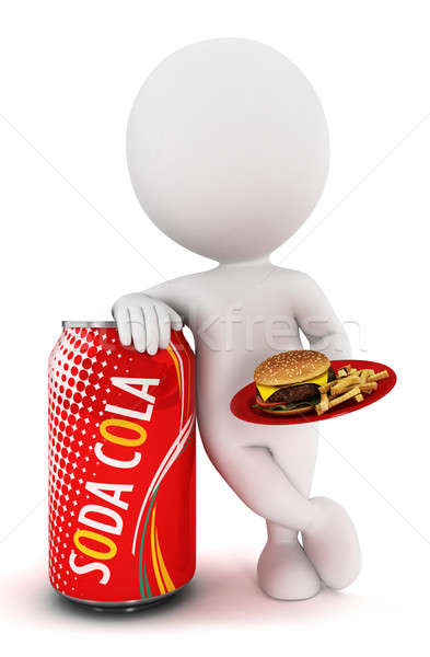 3D fehér emberek üdítős doboz hamburger gyorsételek izolált Stock fotó © 3dmask