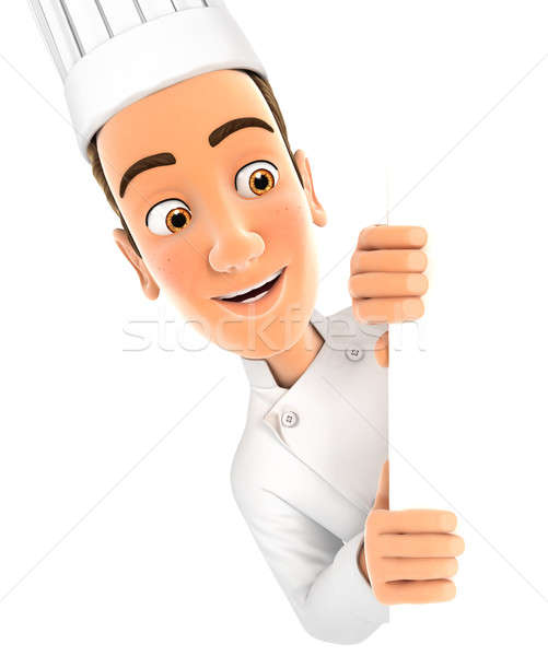 3d head chef peeping over blank wall Stock photo © 3dmask