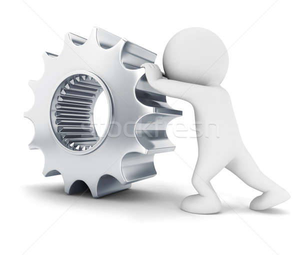 3d white people pushes a gear Stock photo © 3dmask