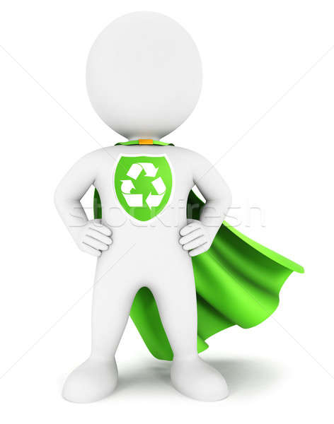 3D biali ludzie ekologiczny superhero recyklingu podpisania Zdjęcia stock © 3dmask