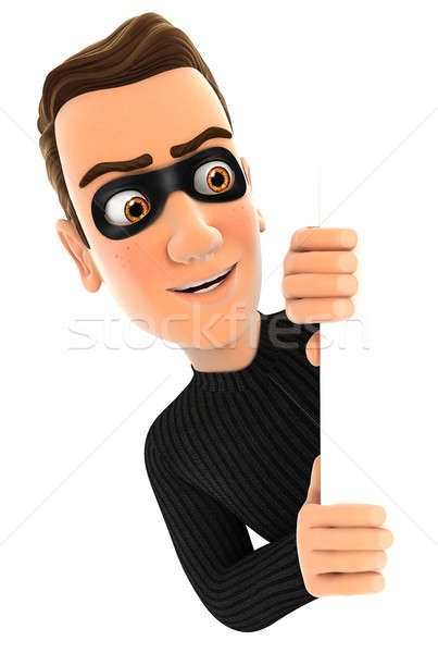 3d thief peeping over blank wall Stock photo © 3dmask