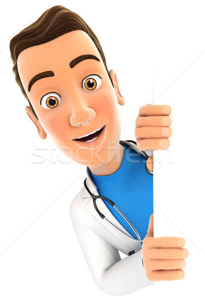 3d doctor peeping over blank wall Stock photo © 3dmask