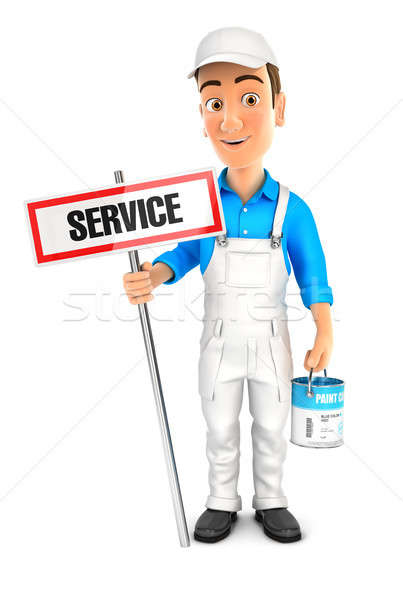 3d painter with service sign and paint can Stock photo © 3dmask