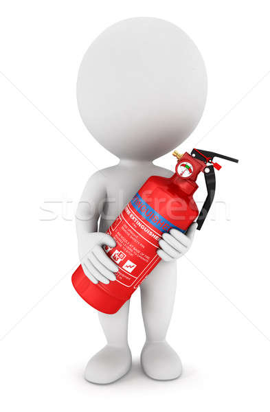 Stock photo: 3d white people with an extinguisher