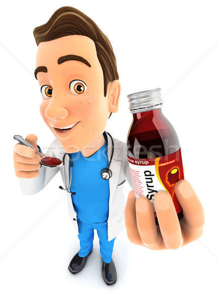 3d doctor holding syrup bottle and spoon Stock photo © 3dmask