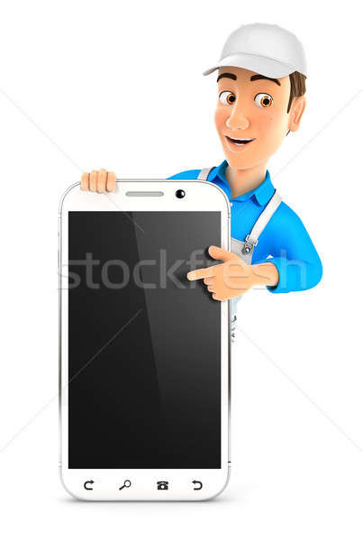 3d painter pointing to blank smartphone Stock photo © 3dmask