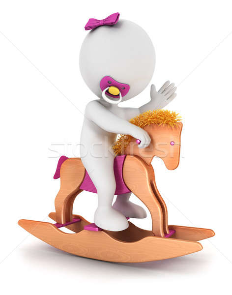 [[stock_photo]]: 3D · blancs · cheval · jouet · isolé