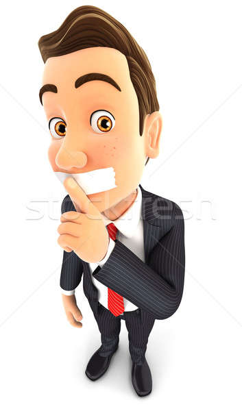 3D бизнесмен молчание жест изолированный белый Сток-фото © 3dmask