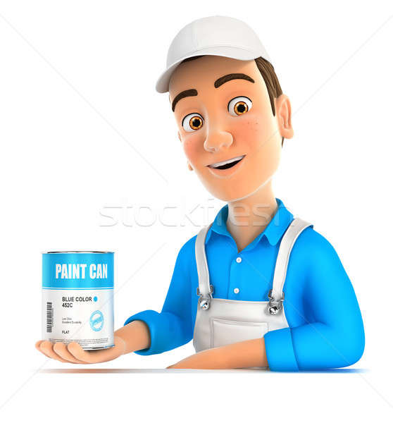 3d painter presenting paint can Stock photo © 3dmask