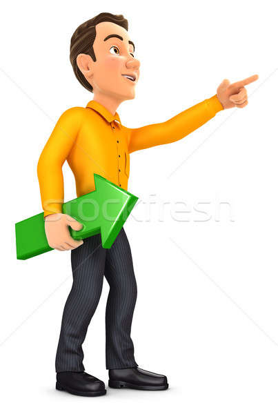 Foto stock: O · homem · 3d · verde · seta · indicação · direção