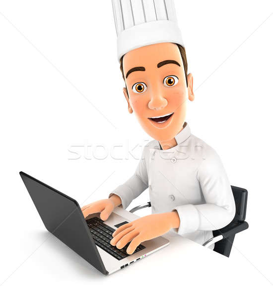 3d head chef working on laptop Stock photo © 3dmask