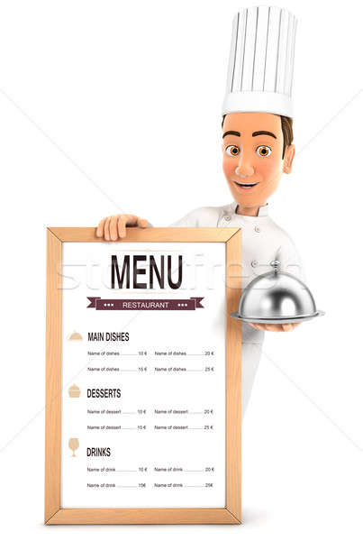 Stockfoto: 3D · hoofd · chef · restaurant · menu