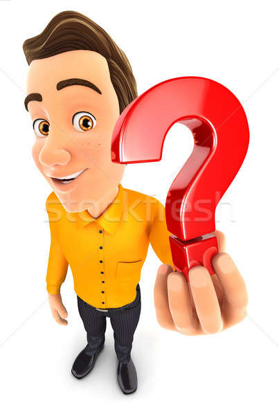 Stock photo: 3d man holding a question mark icon