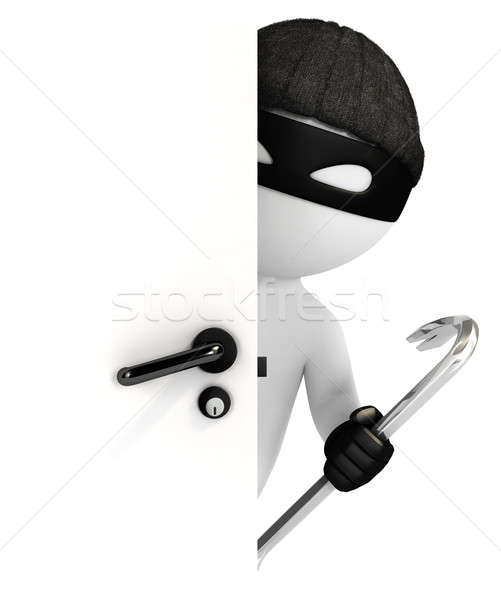3D pessoas brancas ladrão olhando atrás porta Foto stock © 3dmask