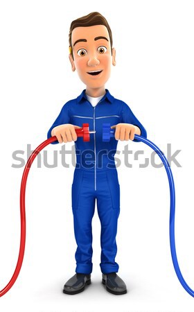 3d mechanic with oil motor canister and thumb up Stock photo © 3dmask