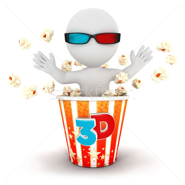 Zdjęcia stock: 3D · biali · ludzie · na · zewnątrz · popcorn · odizolowany · biały