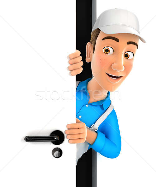 3d painter peeking behind a door Stock photo © 3dmask