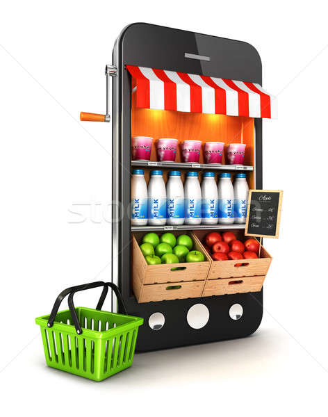 3D 超級市場 智能手機 孤立 白 圖像 商業照片 © 3dmask