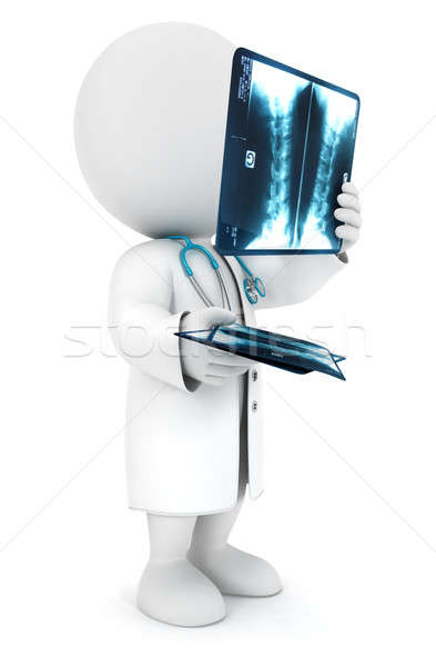 3D weiße Menschen Radiologe schauen Radiographie isoliert Stock foto © 3dmask