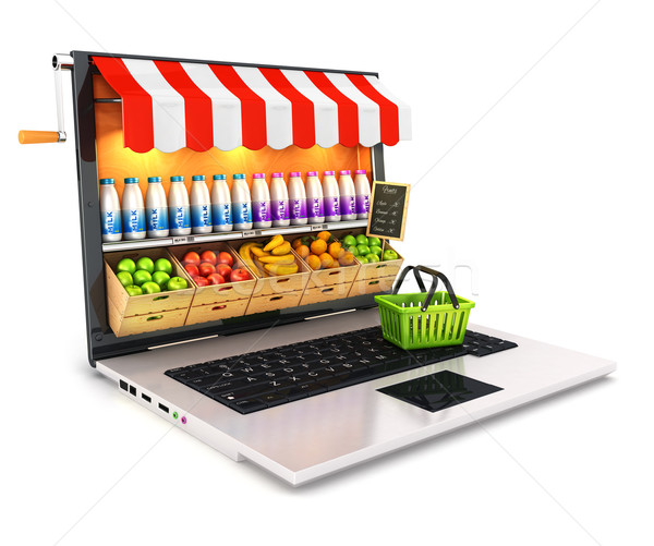 3D Supermarkt Laptop isoliert weiß Bild Stock foto © 3dmask