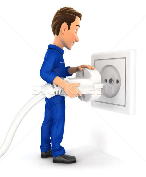 3d mechanic plugging power cord into outlet Stock photo © 3dmask