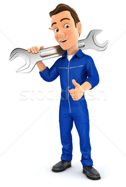 3d mechanic carrying wrench on shoulder Stock photo © 3dmask