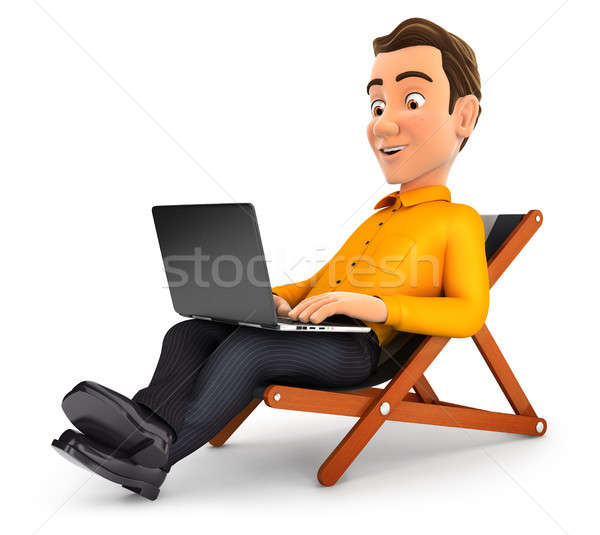 Foto stock: O · homem · 3d · trabalhando · férias · ilustração · isolado · branco