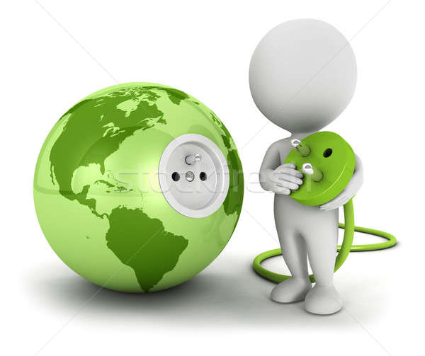 3d white people connects plug inside green earth Stock photo © 3dmask