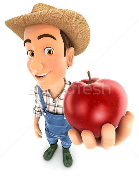 Сток-фото: 3D · фермер · красное · яблоко · иллюстрация · изолированный