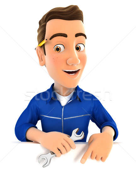 3d mechanic pointing to empty wall Stock photo © 3dmask