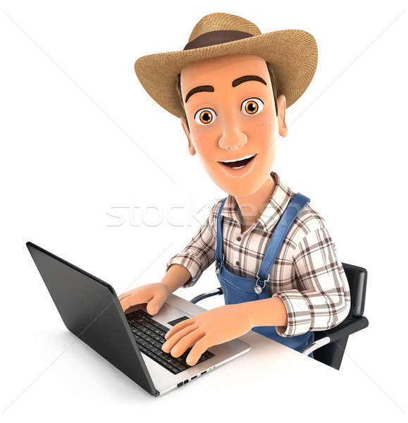 3d farmer working on laptop Stock photo © 3dmask