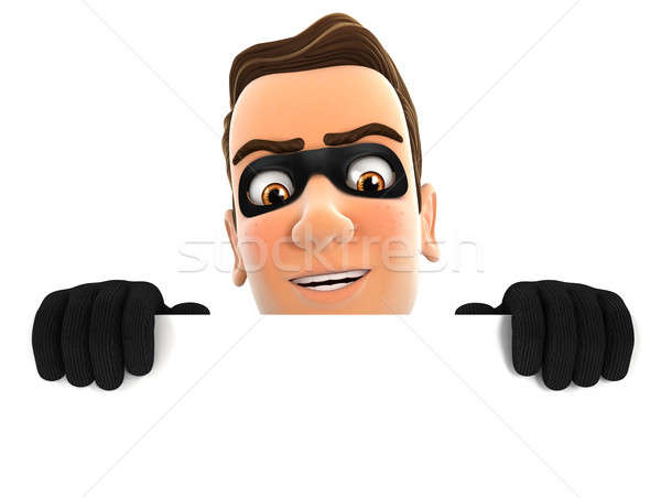 3d thief hiding behind white wall Stock photo © 3dmask