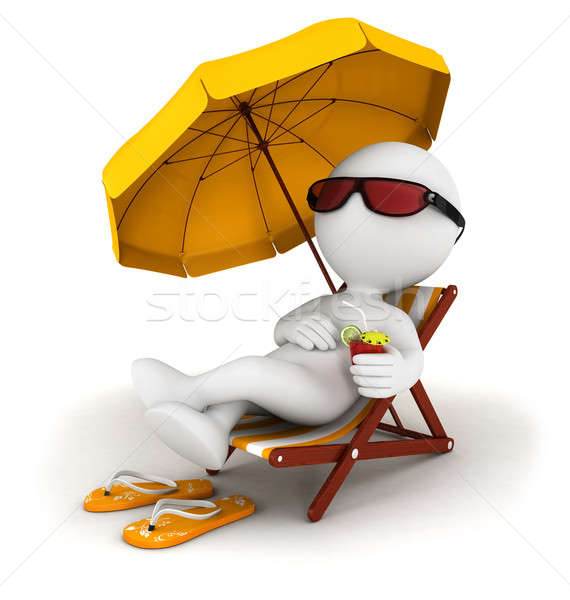 3D biali ludzie wakacje leżak koktajl parasol Zdjęcia stock © 3dmask