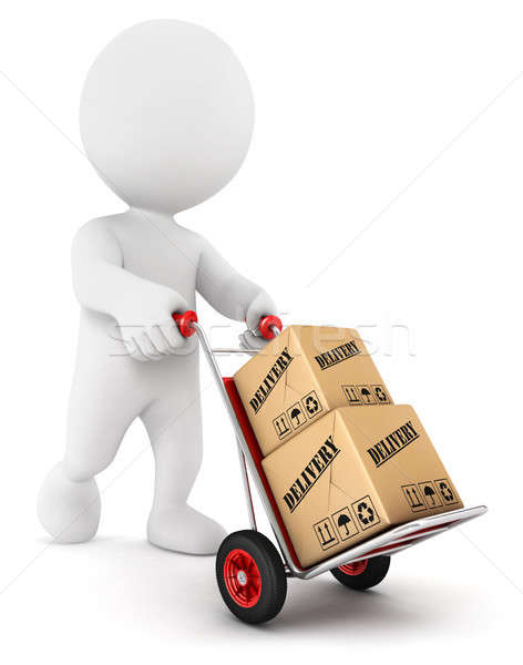 3d white people pushing a hand truck Stock photo © 3dmask