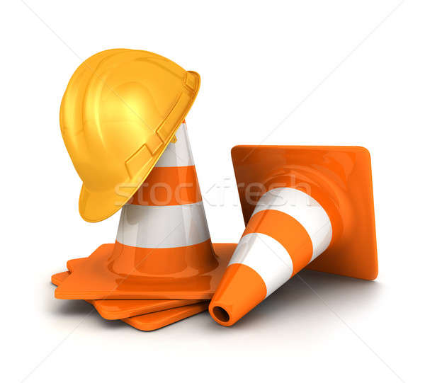 3d traffic cones and a safety helmet Stock photo © 3dmask