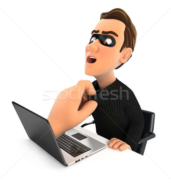 Stockfoto: 3D · groot · hand · hacker · laptop · illustratie