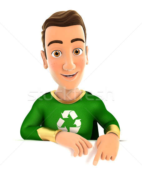 3d green hero pointing to empty wall Stock photo © 3dmask