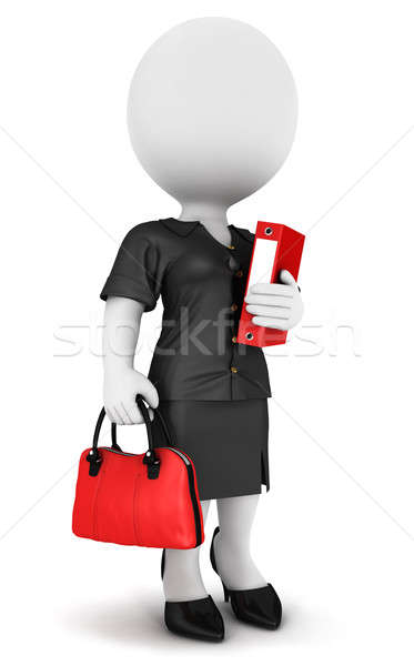 3D biali ludzie kobieta interesu pliku torebka odizolowany Zdjęcia stock © 3dmask