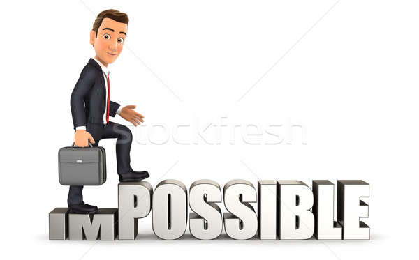 Foto stock: 3D · empresário · impossível · possível · isolado · branco