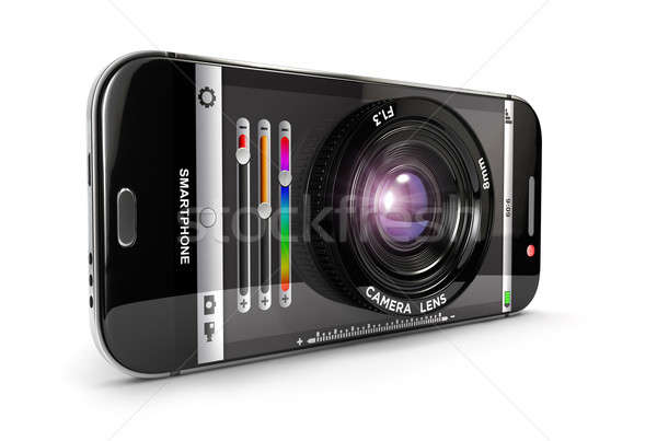 Stockfoto: 3D · smartphone · camera · geïsoleerd · witte · afbeelding