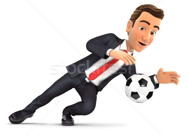 Stock photo: 3d businessman stopping soccer ball