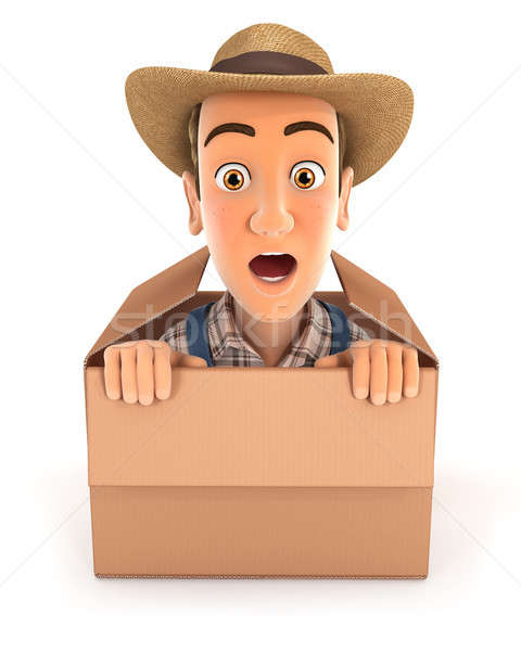 3d farmer coming out of the box Stock photo © 3dmask