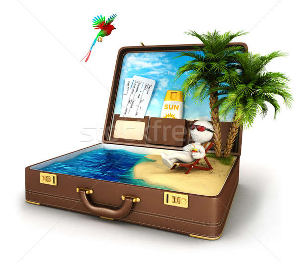 3d white people in a suitcase paradise Stock photo © 3dmask