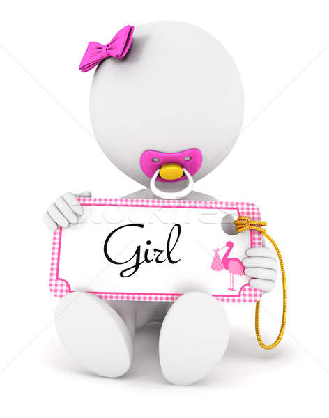 Stock photo: 3d white people baby girl holding an name tag