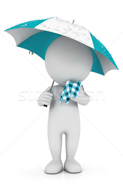 Stock photo: 3d white people with a cold in the rain 