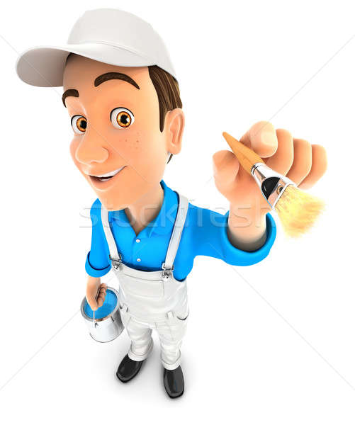 3d painter with paint can and paint brush Stock photo © 3dmask
