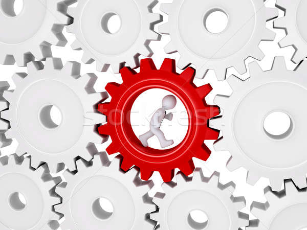 Worker running inside of one cogwheel out of many Stock photo © 6kor3dos