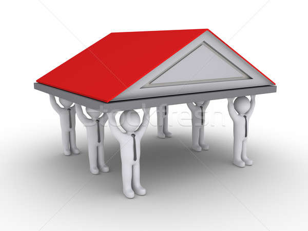 Otthonbiztosítás üzletemberek oszlopok tart magas tető Stock fotó © 6kor3dos