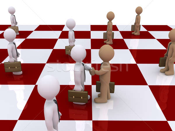 Twee zakenlieden schaakbord handen schudden 3D permanente Stockfoto © 6kor3dos